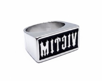 Heavy Metal VICTIM Forehead Marking Biker Jewelry Ring Stainless Steel BadAss Bam Knock-Out