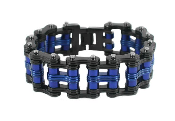 【ONE ENOUGH】Extreme N Chain Bracelet All Black 1 Inch Wide Unisex Stainless Steel Motorcycle