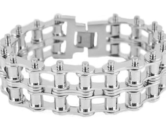 Pulsera de cadena de transmisión de metal pesado acero inoxidable 1 "ancho 8.5" o 9 "cadena de bicicleta de joyería