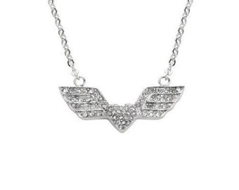 Heavy-Metal Frau Biker Edelstahl Crystal Engel Flügel Herz Halskette USA Verkäufer!