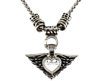 Ladies Love Winged Charm Pendant Stainless Steel Motorcycle Jewelry