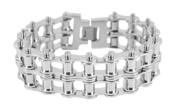 1 Inch Wide All Silver Tone New Drive Chain Design Double Roller Design Stainless Steel Motorcycle Chain Bracelet Etsy Ireland