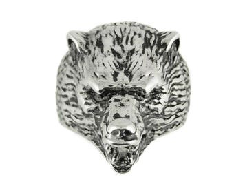 Gents Grizzly Bear Ring Stainless Steel Motorcycle Jewelry