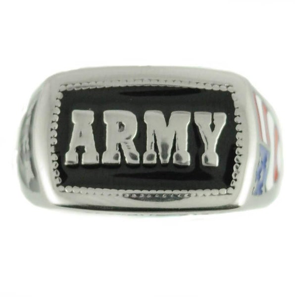 Heavy Metal U.S. Military ARMY Ring Stainless Steel Size 5-15 Men's and Ladies American Flag On Side USA SELLER!