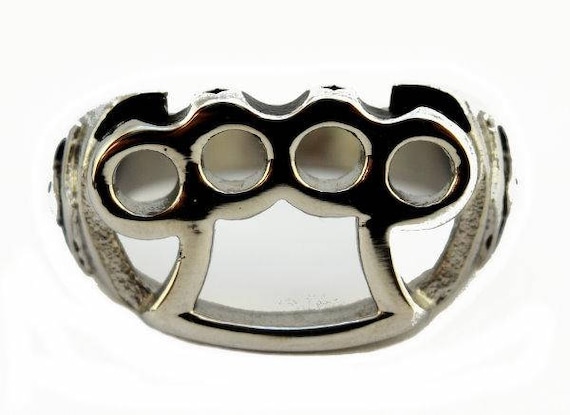 Gents Brass Knuckles Ring Stainless Steel Motorcycle Jewelry Knock ...