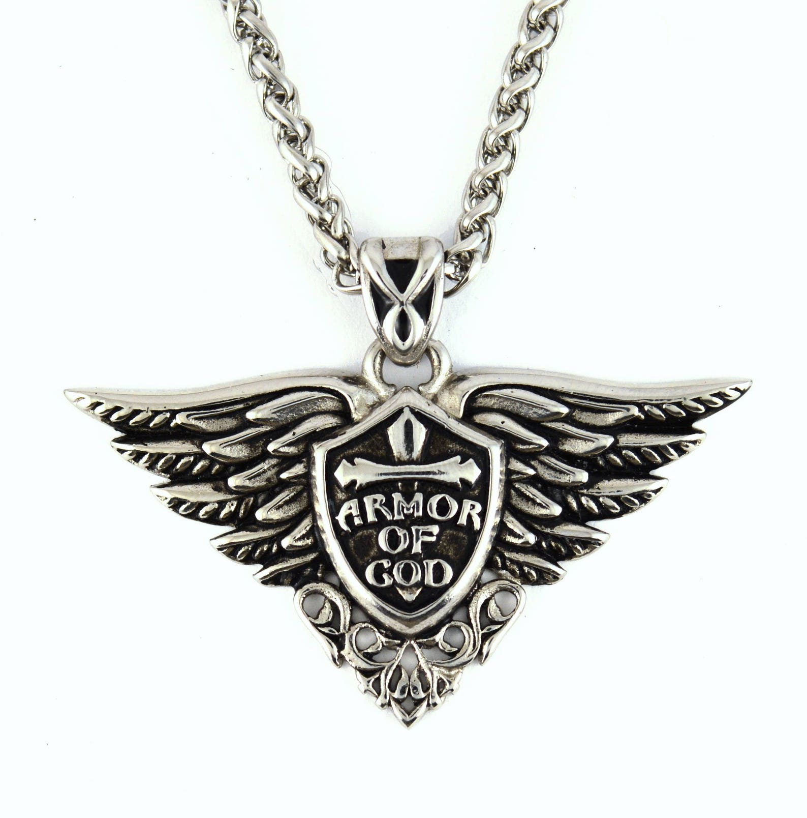 Armor of God Pendant Stainless Steel Religious Jewelry Etsy