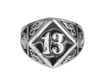 Heavy Metal Men's biker stainless steel lucky 13 ring heavy metal jewelry usa seller!