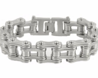 Heavy Metal Men's Biker Jewelry Stainless Steel Double Link Brushed Bike Chain Bracelet USA Seller!