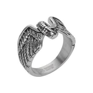 May include: A silver ring with a detailed eagle wing design. The wings are spread out and the eagle's head is facing forward.