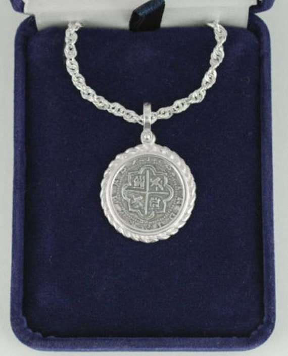 Replica Rope Mel Fisher Atocha Pirate Spanish Coin Shipwreck Pendant Silver