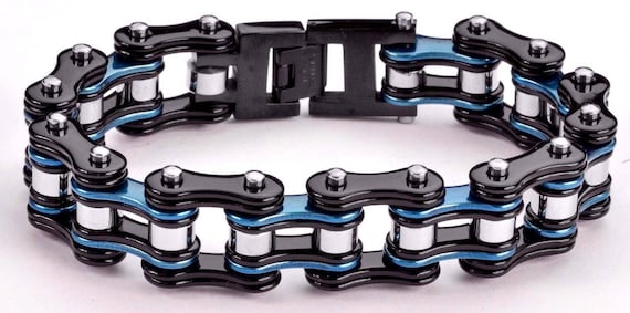 Gioiello Uomo In Acciaio: Collana 60cm E Bracciale 21cm A Maglia Di Bicicletta – Nero/argento