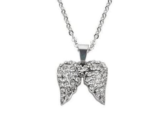 Heavy-Metal Frau Biker Edelstahl Crystal Angel Wing Halskette USA Verkäufer!