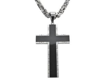 2.5 Inches Onyx Inlay cross With 5 Millimeter Byzantine Necklace