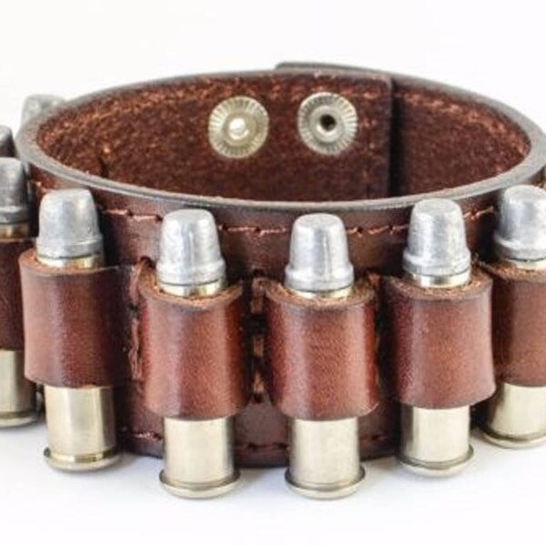 Heavy Metal Men's Black or Brown .38 Caliber Bullet Leather Bracelet USA Seller! Bullets Not Included Black Or Brown