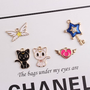 5 pcs Zinc Alloy Grid Enamel Sailor Moon charm For Jewelry Making DIY kid&#39;s Pendant accessories, Sailor Moon pendant,Sailor Moon charm