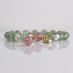 Pulsera Strawberry Quartz Pearl S925, Divine Self Love, Chakra Healing, Fertility Goddess, Gratitud, Balance, Aura Cleanse Yoga Wrist Mala