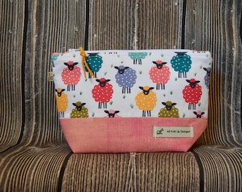 Sock Knitting Project Bag, Crochet Yarn Sack, Small Knitting Bag, Accessories holder, Organizer, Sheep Print