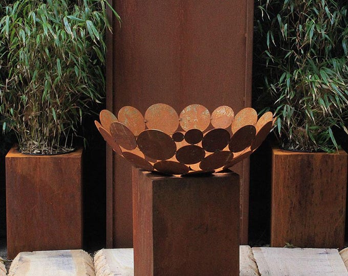 Fireplace - "Bowl with low square Base" - Modern Outdoor Ornament