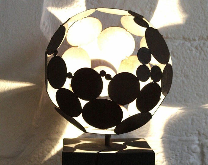 Indoor Globe Light with oxidized Oak Base - Diameter 28cm - modern interior ornament