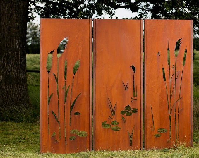 Steel Garden Wall - "Triptychon Pond" - Modern Outdoor Ornament