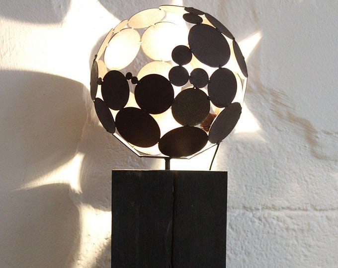 Indoor Globe Light with oxidized Oak Base - Diameter 28cm - modern interior ornament