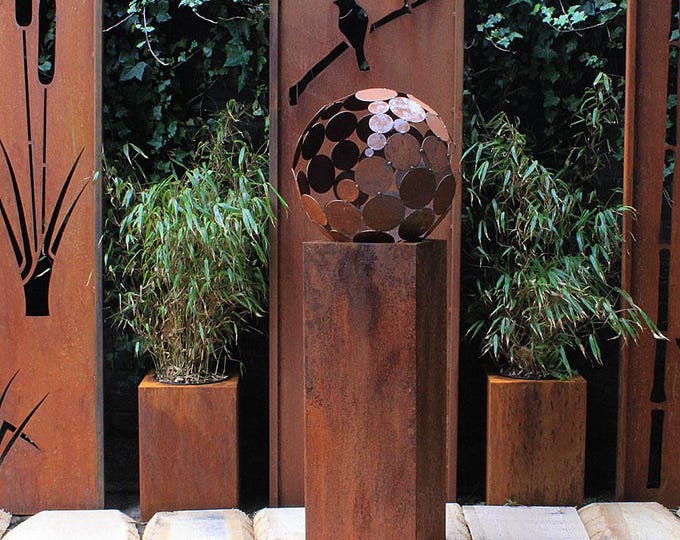Fireplace - "Ball with high square Base" - Modern Outdoor Ornament