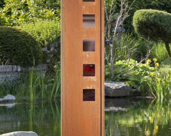 Steel Garden Wall - "with red Square" - Modern Outdoor Ornament