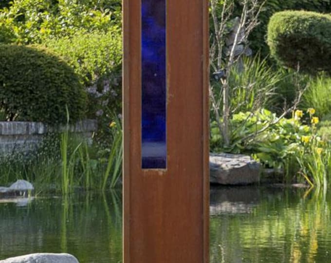 Steel Garden Wall - "Rectangle Blue" - Modern Outdoor Ornament