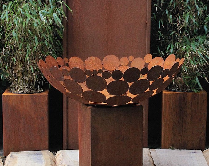 Fireplace - "Big Bowl 2 with low square Base" - Modern Outdoor Ornament