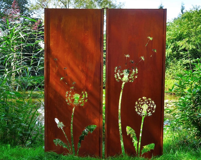 Steel Garden Wall - "Diptychon Dandeleon" - Modern Outdoor Ornament