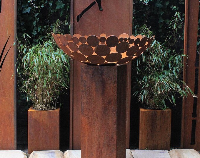 Fireplace - "Big Bowl 2 with high square Base" - Modern Outdoor Ornament