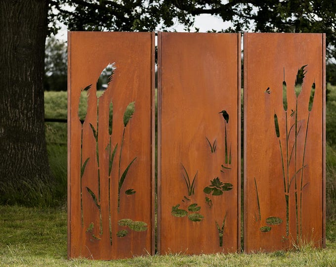 Steel Garden Wall - "Tripychon Pond" - Modern Outdoor Ornament
