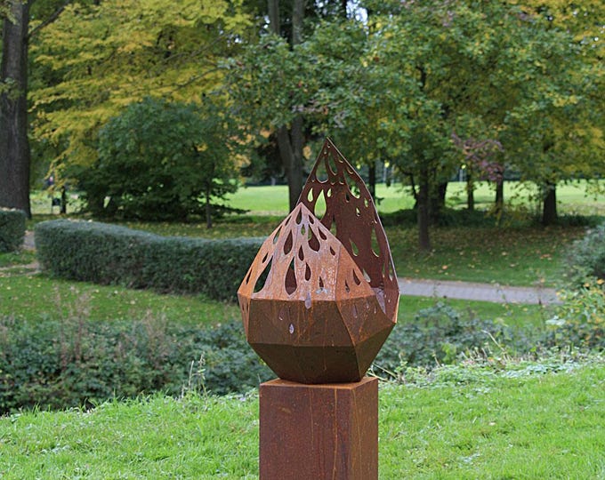 Fireplace - "Drops with low square Base" - Modern Outdoor Ornament