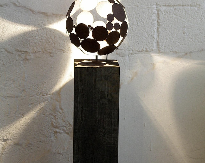 Indoor Globe Light with oxidized Oak Base - Diameter 28cm - modern interior ornament