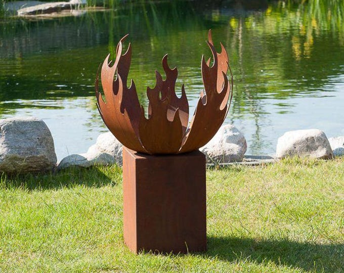 Fireplace - "Flame Square Base Low" - Modern Outdoor Ornament