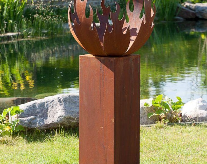 Fireplace - "Flame Square Base High" - Modern Outdoor Ornament