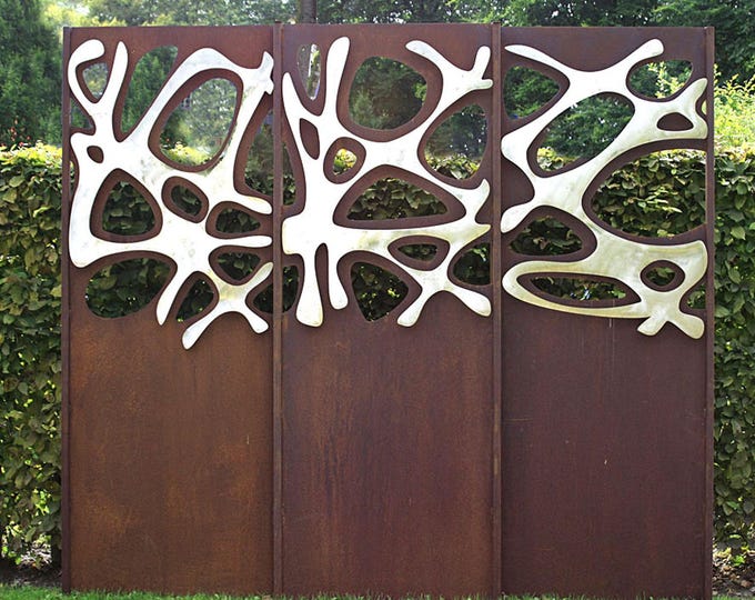 Steel Garden Wall - "Tripychon Stainless Steel" - Modern Outdoor Ornament