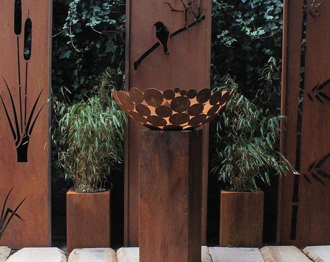Fireplace - "Big Bowl with high square Base" - Modern Outdoor Ornament