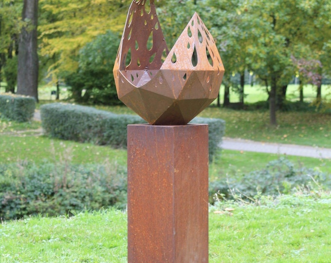 Fireplace - "Drops with high square Base" - Modern Outdoor Ornament