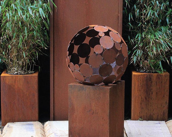 Fireplace - "Ball with low square Base" - Modern Outdoor Ornament