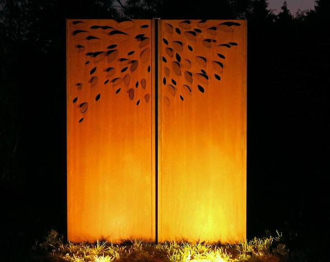 Steel Garden Wall - "Diptychon Foliage" - Modern Outdoor Ornament