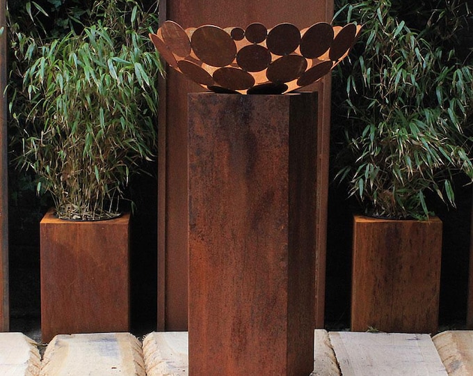 Fireplace - "Bowl with high square Base" - Modern Outdoor Ornament