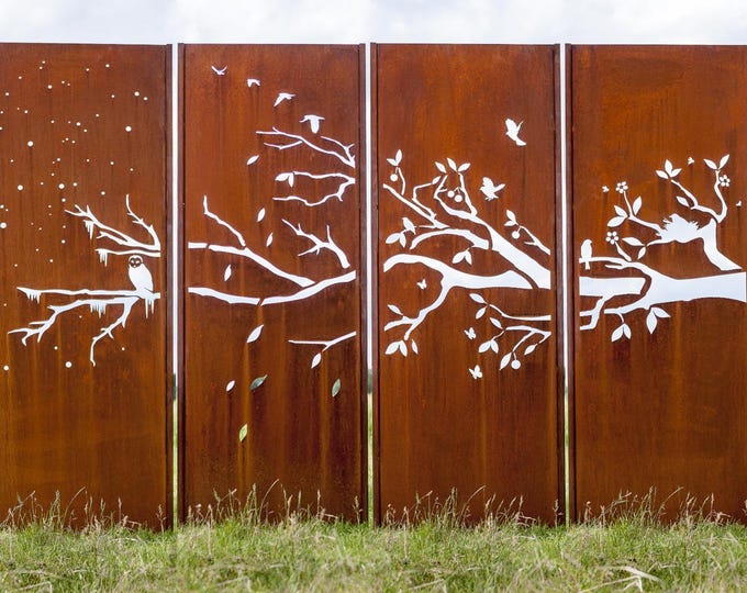 Steel Garden Wall - "4 Seasons" - Modern Outdoor Ornament