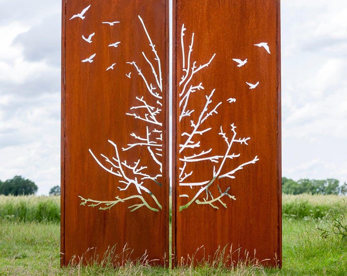 Steel Garden Wall - "Diptych Birds" - Modern Outdoor Ornament