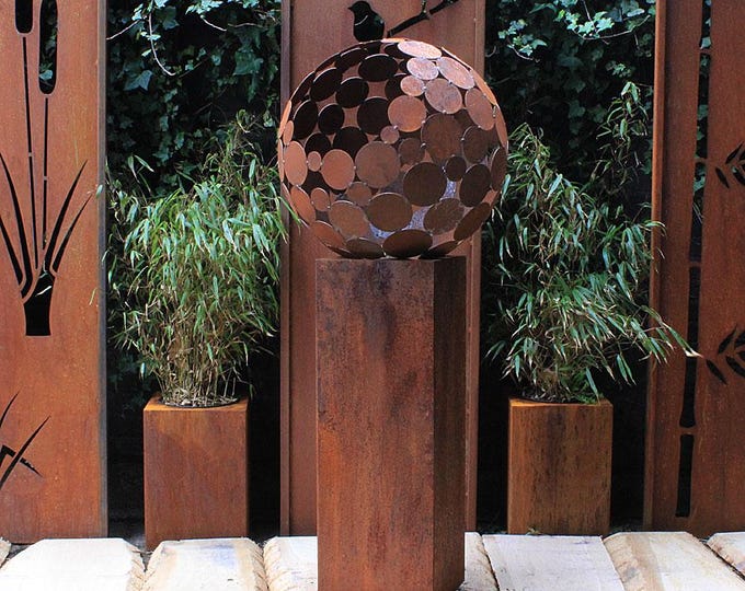 Fireplace - "Big Ball with high square Base" - Modern Outdoor Ornament