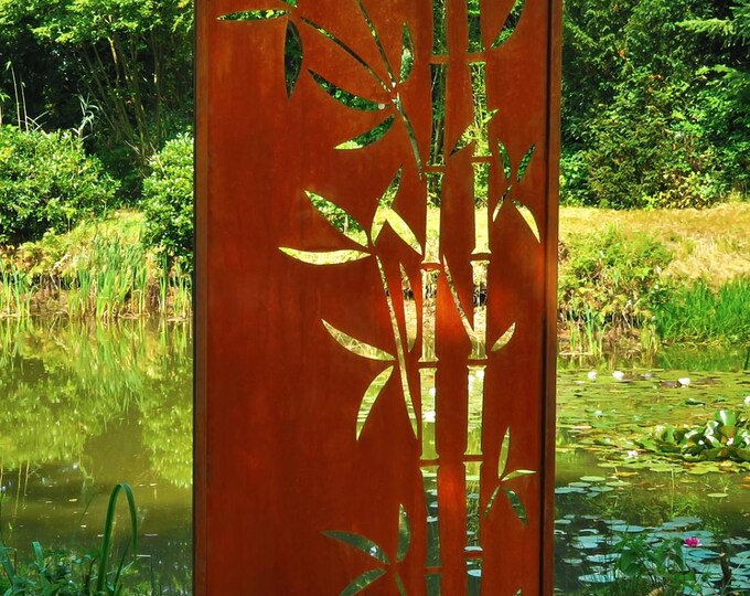 Steel Garden Wall - "Bamboo 3" - Modern Outdoor Ornament