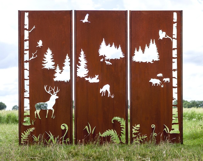 Steel Garden Wall - "Tripychon Forest" - Modern Outdoor Ornament