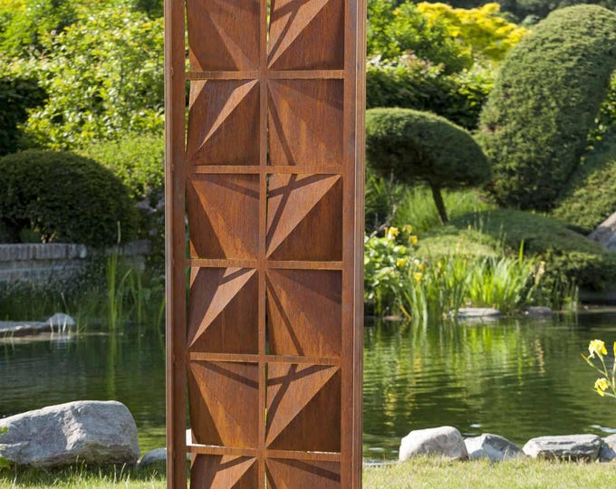 Steel Garden Wall - "Squares" - Modern Outdoor Ornament