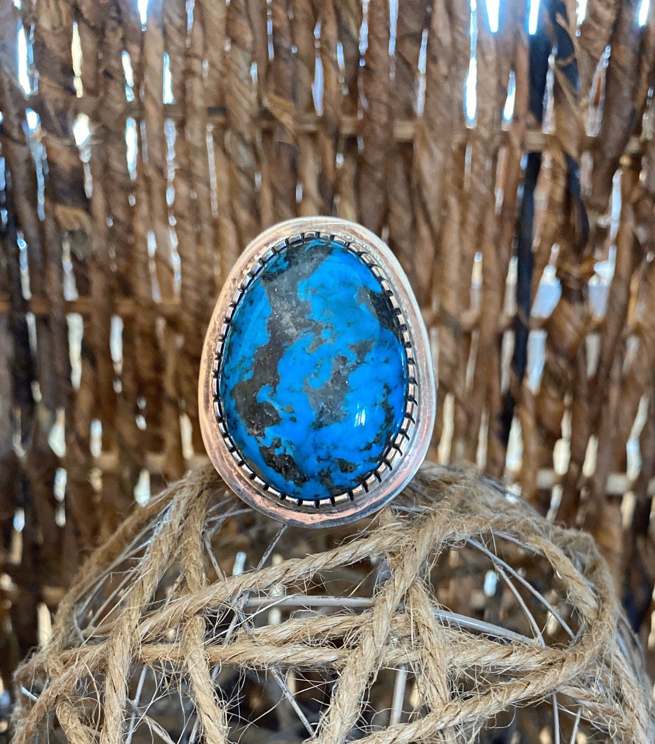 Size 11 1 2 Silver Ingot Ring With Kingman Blue Black Matrix Etsy