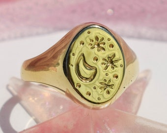 Oval night sky ring - celestial signet ring